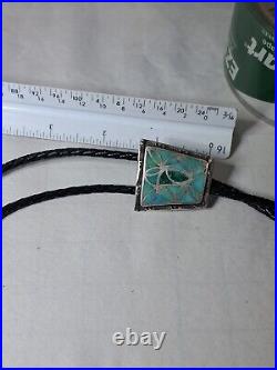 Vintage Native American Zuni Blue Gem Turquoise Inlay Sterling Silver