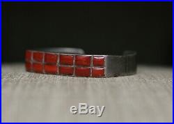Vintage Native American Zuni Coral Sterling Silver Cuff Bracelet