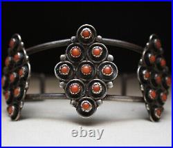 Vintage Native American Zuni Coral Sterling Silver Cuff Bracelet Large Size