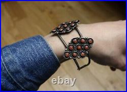 Vintage Native American Zuni Coral Sterling Silver Cuff Bracelet Large Size