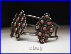 Vintage Native American Zuni Coral Sterling Silver Cuff Bracelet Large Size