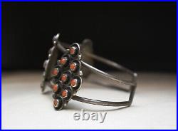 Vintage Native American Zuni Coral Sterling Silver Cuff Bracelet Large Size