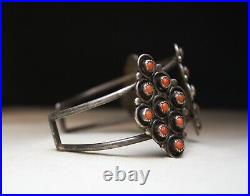 Vintage Native American Zuni Coral Sterling Silver Cuff Bracelet Large Size