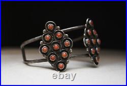 Vintage Native American Zuni Coral Sterling Silver Cuff Bracelet Large Size