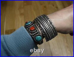 Vintage Native American Zuni Heavy Sterling Silver Cuff Bracelet