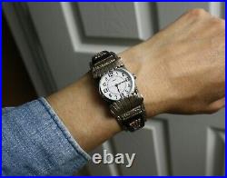 Vintage Native American Zuni Micro Inlay Sterling Silver Watch Cuff Bracelet