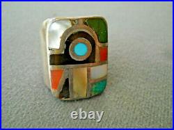 Vintage Native American Zuni Multi-Stone Inlay Mosaic Sterling Silver Ring