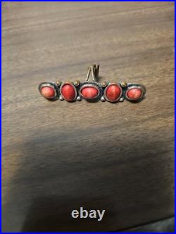 Vintage Native American Zuni/Navaho Coral ring with 5 Corals Vintage Native American Zuni/Navaho Coral ring with 5 Corals