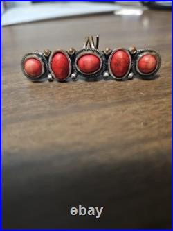 Vintage Native American Zuni/Navaho Coral ring with 5 Corals Vintage Native American Zuni/Navaho Coral ring with 5 Corals