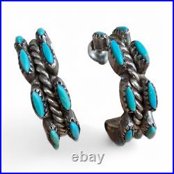 Vintage Native American Zuni Needlepoint Turquoise Half Hoop Earrings