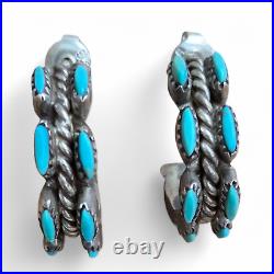 Vintage Native American Zuni Needlepoint Turquoise Half Hoop Earrings