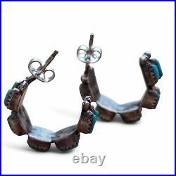 Vintage Native American Zuni Needlepoint Turquoise Half Hoop Earrings