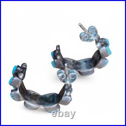 Vintage Native American Zuni Needlepoint Turquoise Half Hoop Earrings