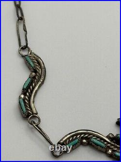 Vintage Native American Zuni Needlepoint Turquoise Sterling Silver Necklace