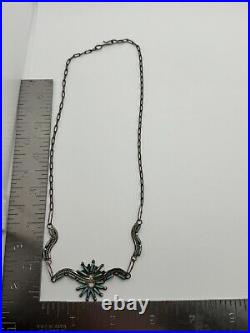 Vintage Native American Zuni Needlepoint Turquoise Sterling Silver Necklace