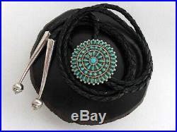 Vintage Native American Zuni Petit Point Sterling Silver Turquoise Bolo Tie Nvh