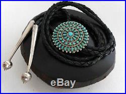 Vintage Native American Zuni Petit Point Sterling Silver Turquoise Bolo Tie Nvh