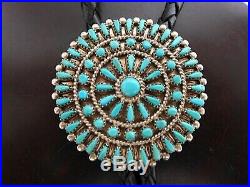 Vintage Native American Zuni Petit Point Sterling Silver Turquoise Bolo Tie Nvh