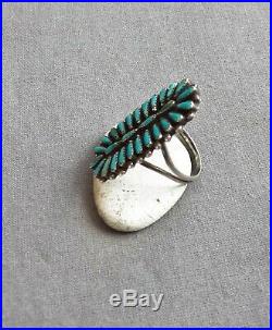 Vintage Native American Zuni Petit Point Turquoise Ring Size 7 3/4