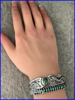 Vintage Native American Zuni Petit Point Turquoise Sterling silver Bracelet