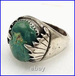 Vintage Native American Zuni Signed FG Sterling Silver Turquoise Ring Size 9.25