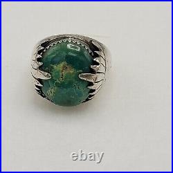 Vintage Native American Zuni Signed FG Sterling Silver Turquoise Ring Size 9.25