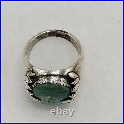 Vintage Native American Zuni Signed FG Sterling Silver Turquoise Ring Size 9.25