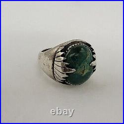 Vintage Native American Zuni Signed FG Sterling Silver Turquoise Ring Size 9.25