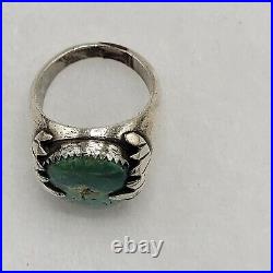 Vintage Native American Zuni Signed FG Sterling Silver Turquoise Ring Size 9.25