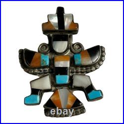 Vintage Native American Zuni Sterling Silver Inlay Knifewing Pin