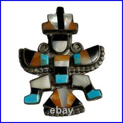 Vintage Native American Zuni Sterling Silver Inlay Knifewing Pin