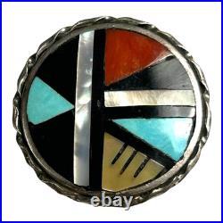 Vintage Native American Zuni Sterling Silver Inlay Sunface & Kachina Pins