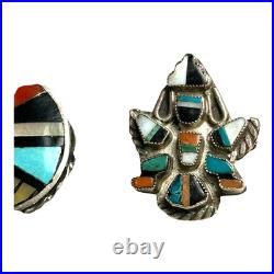 Vintage Native American Zuni Sterling Silver Inlay Sunface & Kachina Pins
