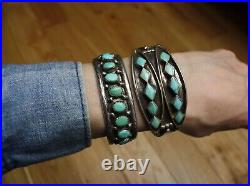 Vintage Native American Zuni Sterling Silver Turquoise Cuff Bracelet