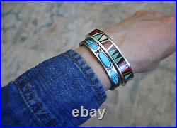 Vintage Native American Zuni Sterling Silver Turquoise Cuff Bracelet