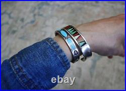 Vintage Native American Zuni Sterling Silver Turquoise Cuff Bracelet
