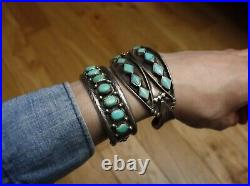 Vintage Native American Zuni Sterling Silver Turquoise Cuff Bracelet