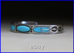 Vintage Native American Zuni Sterling Silver Turquoise Cuff Bracelet