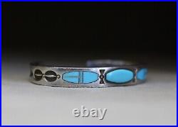 Vintage Native American Zuni Sterling Silver Turquoise Cuff Bracelet