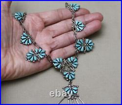 Vintage Native American Zuni Sterling Silver Turquoise Petit Point Necklace