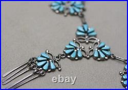 Vintage Native American Zuni Sterling Silver Turquoise Petit Point Necklace