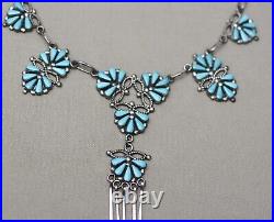 Vintage Native American Zuni Sterling Silver Turquoise Petit Point Necklace
