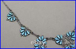 Vintage Native American Zuni Sterling Silver Turquoise Petit Point Necklace