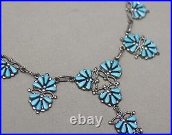 Vintage Native American Zuni Sterling Silver Turquoise Petit Point Necklace