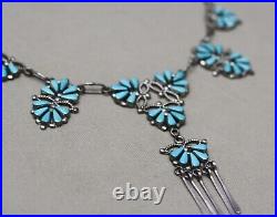 Vintage Native American Zuni Sterling Silver Turquoise Petit Point Necklace