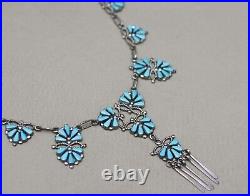 Vintage Native American Zuni Sterling Silver Turquoise Petit Point Necklace