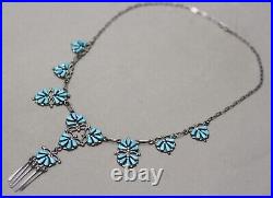 Vintage Native American Zuni Sterling Silver Turquoise Petit Point Necklace