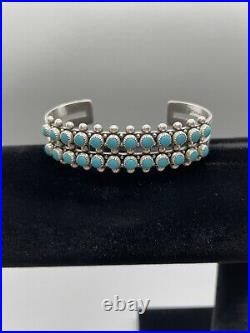 Vintage Native American Zuni Sterling Silver Turquoise Snake Eyes Cuff Bracelet