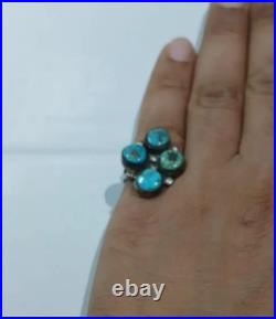 Vintage Native American Zuni Sterling Silver Turquoise women's Signet Ring 5.4 g