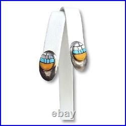 Vintage Native American Zuni Sterling Turquoise Spiny Oyster MOP Inlay Earrings